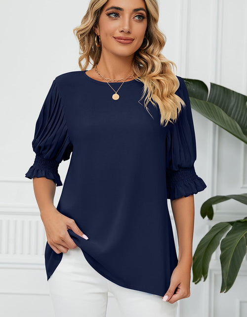 Load image into Gallery viewer, Frill Round Neck Lantern Sleeve T-Shirt
