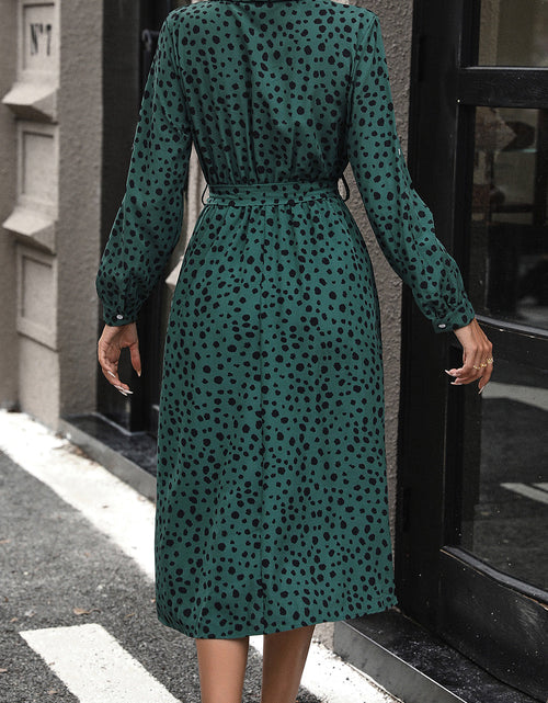 Load image into Gallery viewer, Perfee Printed Belted Long Sleeve Midi Dress
