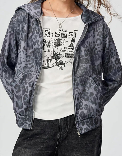 Load image into Gallery viewer, Pocketed Leopard Zip Up Hooded Jacket

