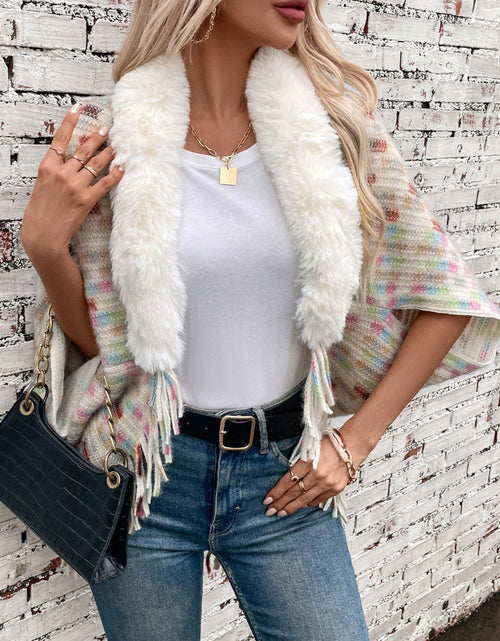 Load image into Gallery viewer, Fringe Fuzzy Open Front Poncho
