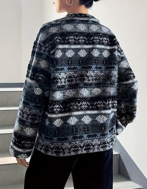 Load image into Gallery viewer, Geometric Turtleneck Zip Up Jacket
