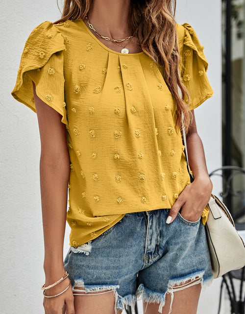 Load image into Gallery viewer, Swiss Dot Round Neck Petal Sleeve Top
