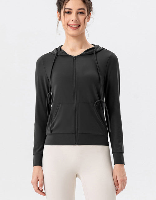 Load image into Gallery viewer, Drawstring Zip Up Hooded Active Outerwear
