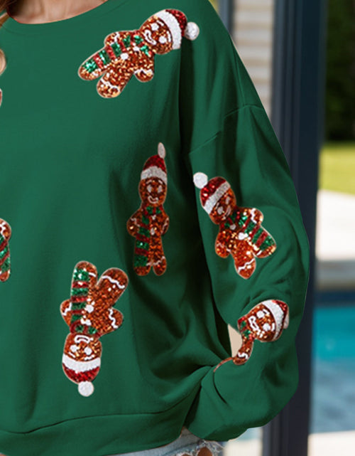 Load image into Gallery viewer, Sequin Gingerbread Man Long Sleeve Sweatshirt
