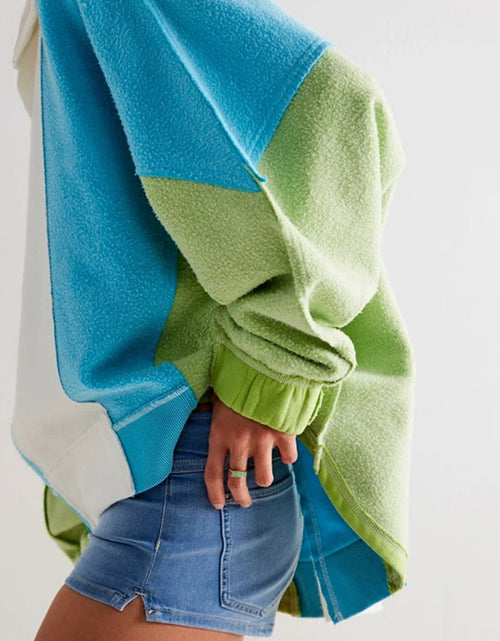 Load image into Gallery viewer, High-Low Exposed Seam Contrast Long Sleeve Sweatshirt
