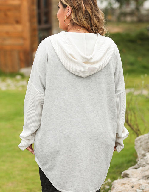 Load image into Gallery viewer, Plus Size Button Up Drawstring Long Sleeve Hoodie
