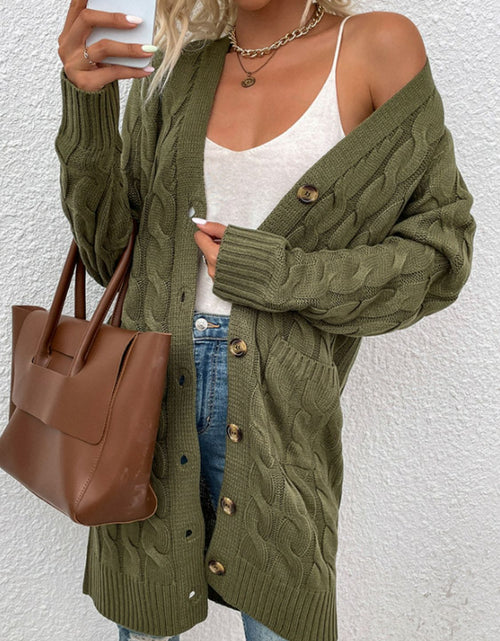 Load image into Gallery viewer, Cable-Knit Button Down Cardigan with Pockets
