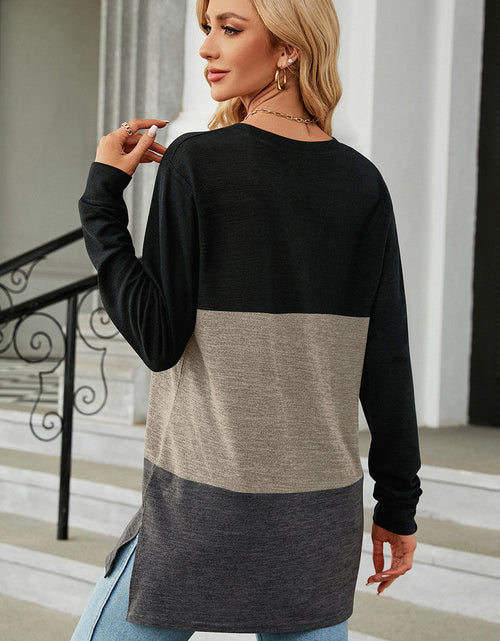 Load image into Gallery viewer, Color Block Round Neck Long Sleeve T-Shirt
