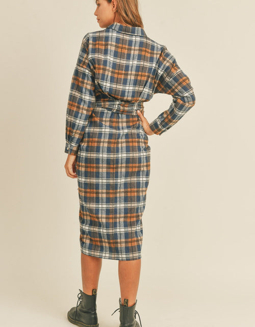 Load image into Gallery viewer, Mable Plaid Flannel Front Tie Button Down Shirt Dress
