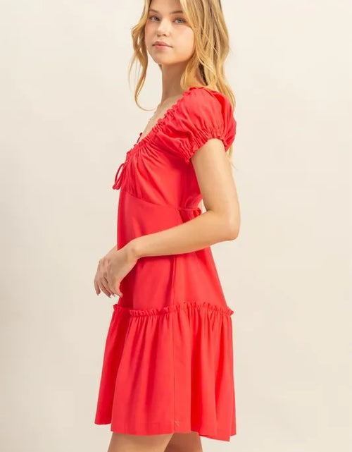 Load image into Gallery viewer, HYFVE Ruched Frill Tiered Short Sleeve Mini Dress
