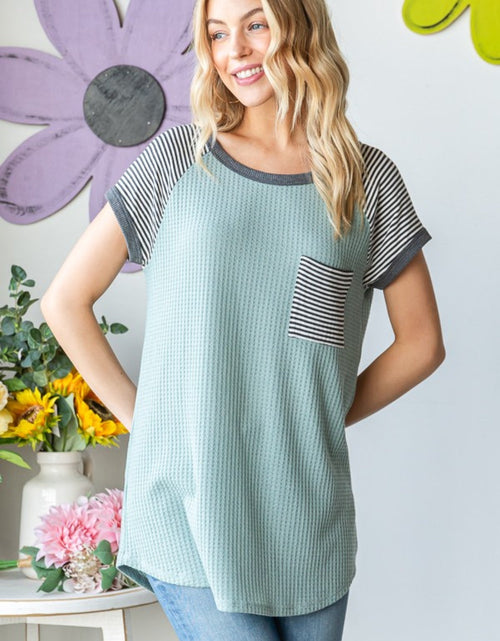 Load image into Gallery viewer, Heimish Full Size Striped Short Sleeve Waffle T-Shirt
