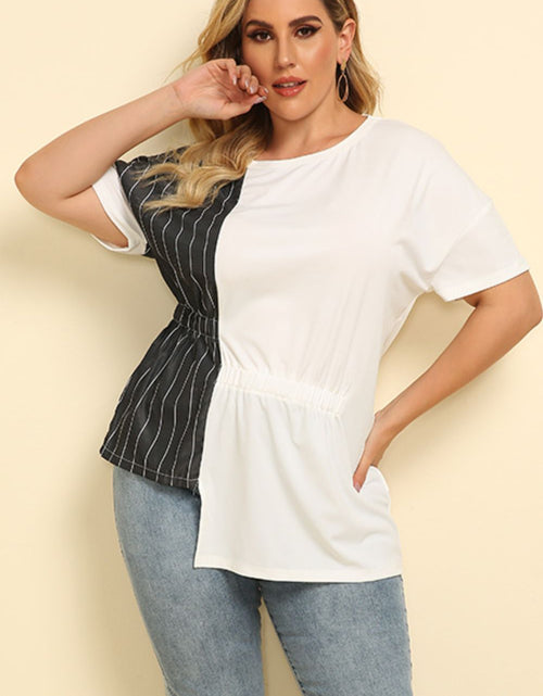 Load image into Gallery viewer, Plus Size Striped Color Block Asymmetrical T-Shirt
