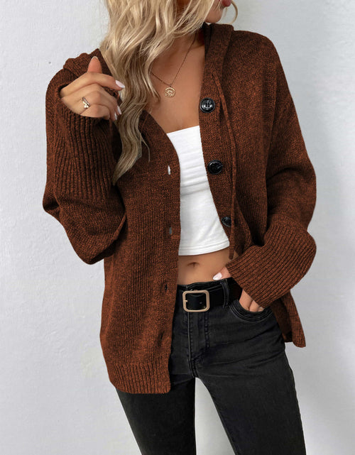 Load image into Gallery viewer, Button-Down Long Sleeve Hooded Sweater

