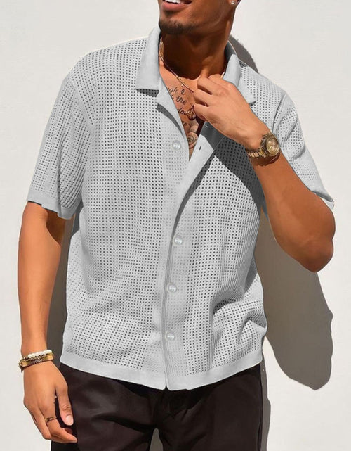Load image into Gallery viewer, Men's Full Size Openwork Button Down Collared Neck Shirt Plus Size
