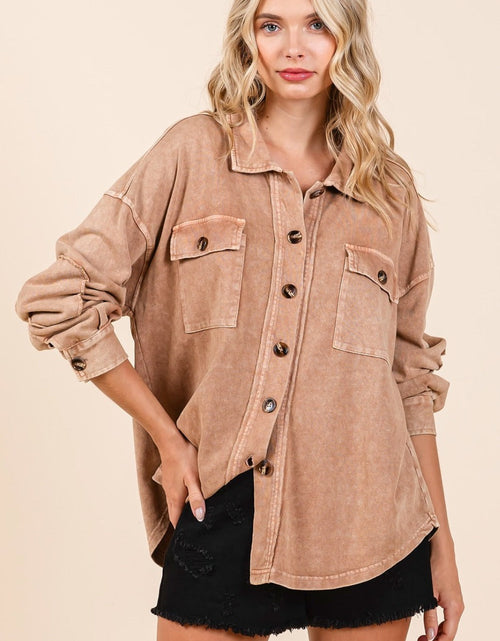 Load image into Gallery viewer, Mittoshop Mineral Wash French Terry Elbow Patch Shacket
