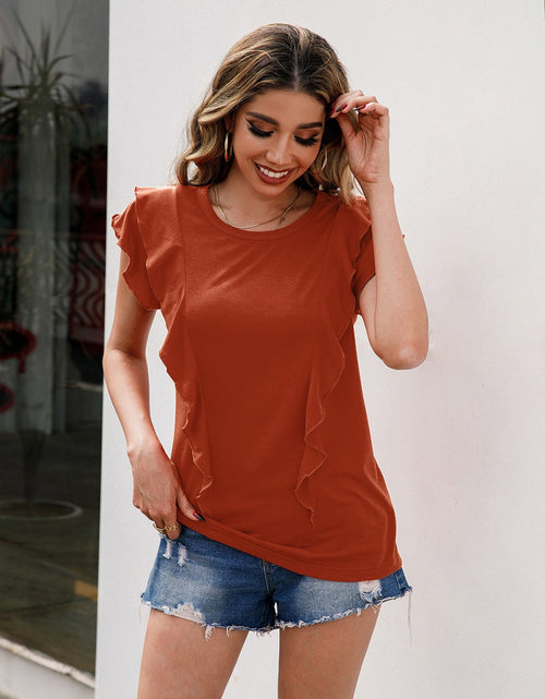Load image into Gallery viewer, Ivy Lane Ruffled Round Neck Cap Sleeve T-Shirt
