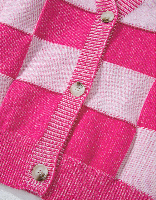Load image into Gallery viewer, Checkered V-Neck Long Sleeve Cardigan
