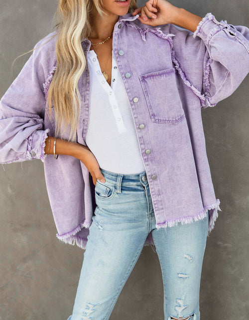 Load image into Gallery viewer, Button Down Raw Hem Denim Jacket
