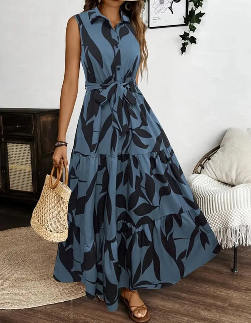 Load image into Gallery viewer, Printed Tie Waist Sleeveless Maxi Dress
