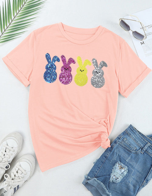 Load image into Gallery viewer, Sequin Bunny Round Neck Short Sleeve T-Shirt
