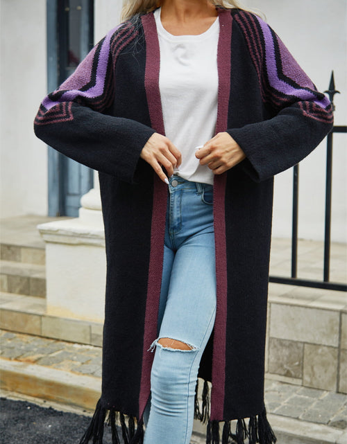 Load image into Gallery viewer, Angel Wings Geometric Fringe Hem Open Front Duster Cardigan
