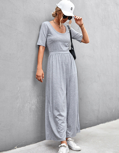 Load image into Gallery viewer, Scoop Neck Half Sleeve Wide Leg Jumpsuit
