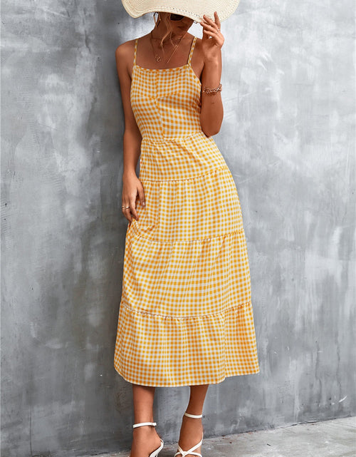 Load image into Gallery viewer, Plaid Square Neck Midi Cami Dress
