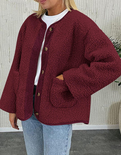 Load image into Gallery viewer, Contrast Button Up Sherpa Jacket with Pockets

