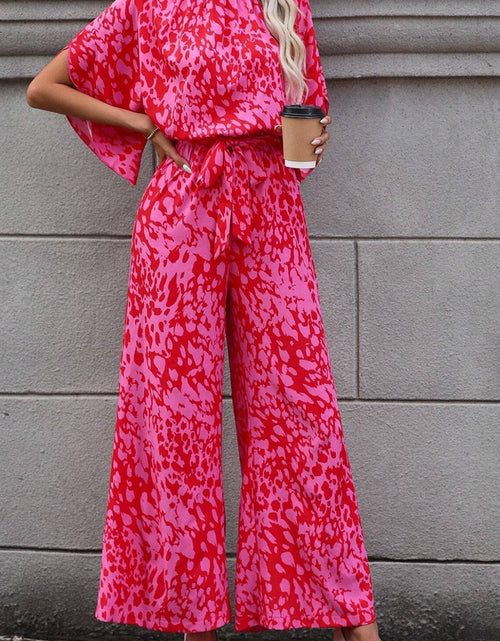 Load image into Gallery viewer, Leopard Belted Wide Leg Jumpsuit

