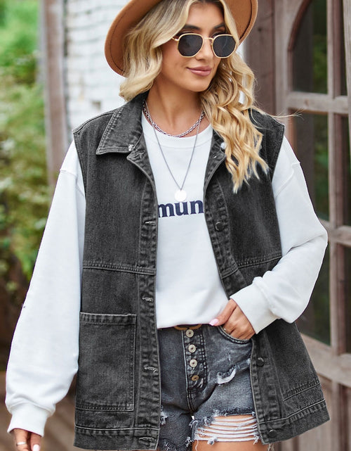 Load image into Gallery viewer, Button Front Sleeveless Denim Jacket
