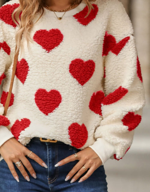 Load image into Gallery viewer, Fuzzy Heart Dropped Shoulder Sweatshirt
