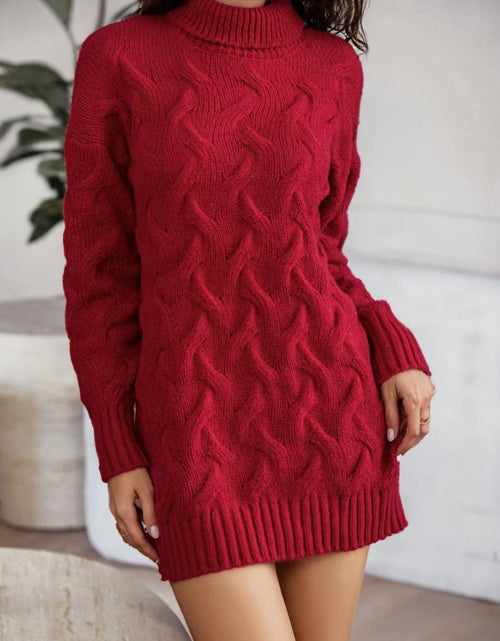 Load image into Gallery viewer, Cable-Knit Turtleneck Sweater Dress

