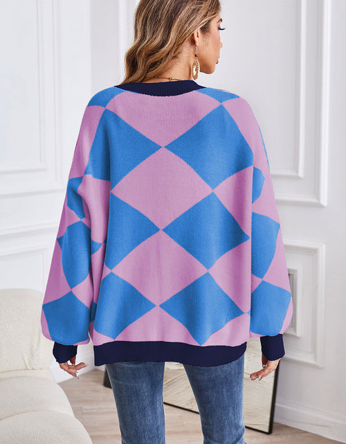 Load image into Gallery viewer, Geometric Lantern Sleeve Cardigan with Pockets
