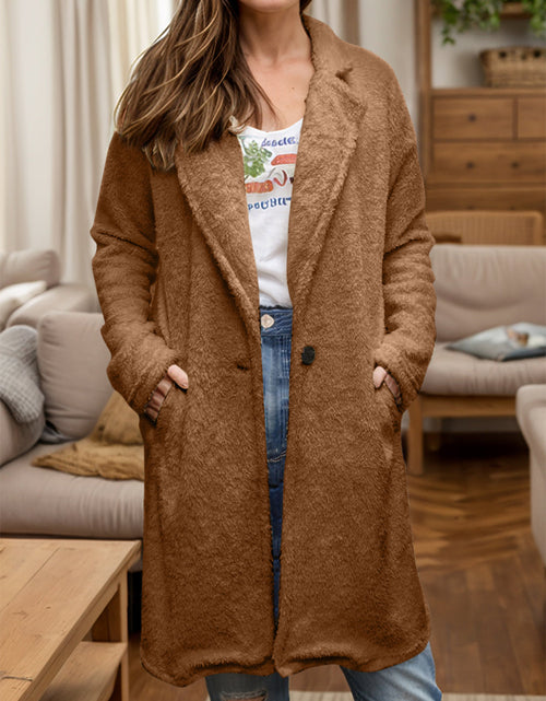 Load image into Gallery viewer, Full Size One Button Long Sleeve Longline Plush Coat
