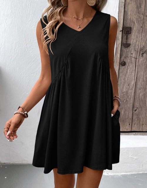 Load image into Gallery viewer, Ivy Lane Ruched V-Neck Sleeveless Mini Dress
