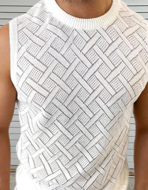 Load image into Gallery viewer, Men's Round Neck Sleeveless Eyelet Knit Top
