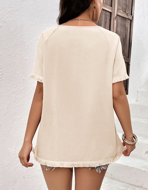 Load image into Gallery viewer, Ivy Lane Round Neck Raglan Sleeve Fringe Detail Top
