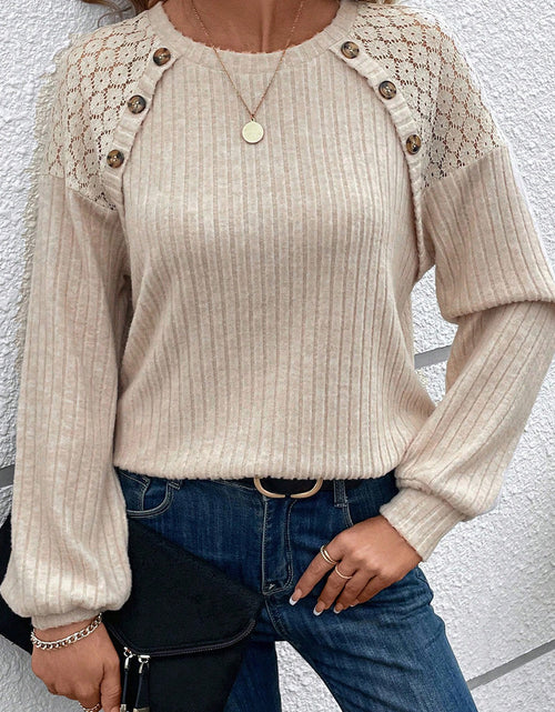 Load image into Gallery viewer, Ribbed Decorative Button Round Neck T-Shirt
