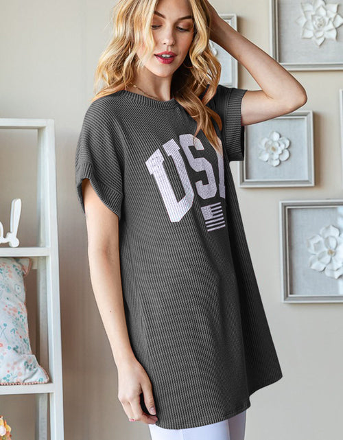 Load image into Gallery viewer, Heimish Full Size USA Graphic Short Sleeve Ribbed Top
