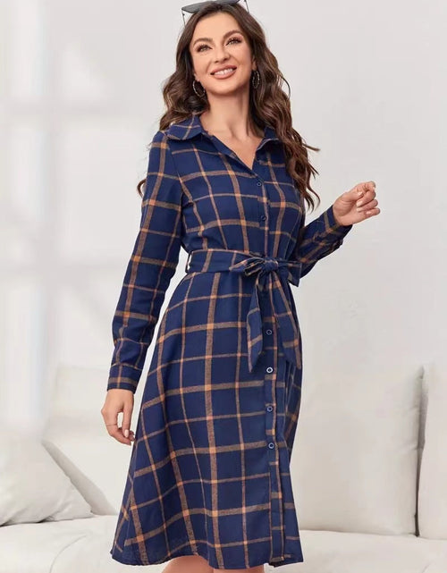 Load image into Gallery viewer, Plaid Tie Waist Long Sleeve Dress
