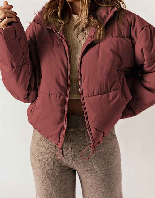 Load image into Gallery viewer, Zip Up Collared Neck Long Sleeve Winter Coat
