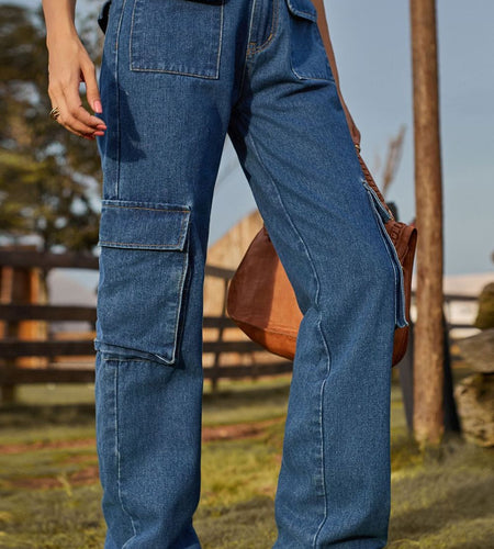 Loose Fit Long Jeans with Pockets
