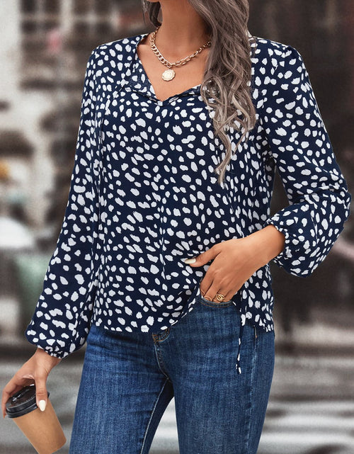 Load image into Gallery viewer, Printed Tie Neck Long Sleeve Blouse
