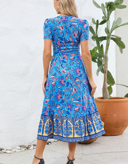 Load image into Gallery viewer, Printed Surplice Short Sleeve Dress
