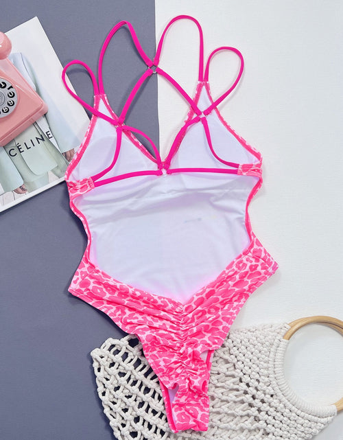 Load image into Gallery viewer, Leopard Plunge Spaghetti Strap One-Piece Swimwear
