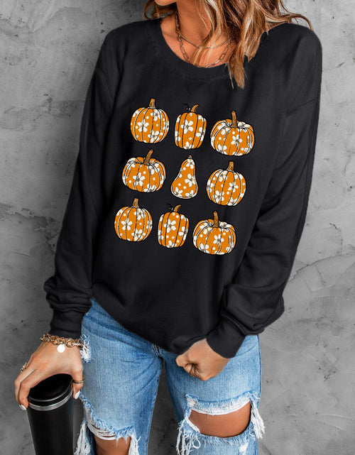 Load image into Gallery viewer, Pumpkin Round Neck Long Sleeve Sweatshirt

