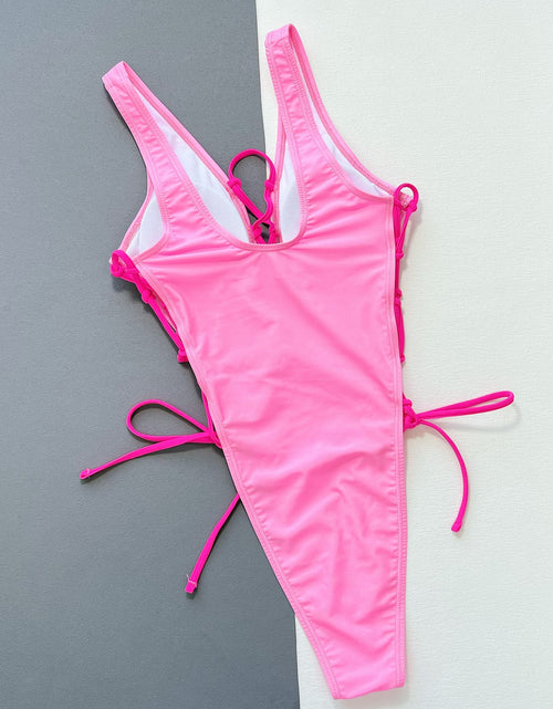 Load image into Gallery viewer, Lace-Up Deep V Sleeveless One-Piece Swimsuit
