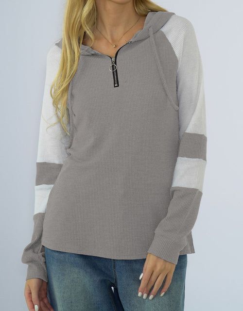 Load image into Gallery viewer, Shiny Quarter-Zip Waffle-Knit Hoodie
