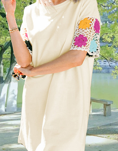 Load image into Gallery viewer, Openwork Crochet Round Neck Half Sleeve Dress
