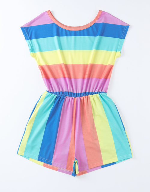 Load image into Gallery viewer, Multicolored Stripe Round Neck Romper
